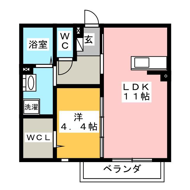 ハートウィズ1122 A棟(1LDK/2階)の間取り写真