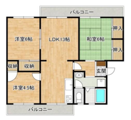 ひよどり台7団地33号棟(3LDK/3階)の間取り写真