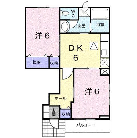 ハイブリッヂハピネスB(2DK/1階)の間取り写真