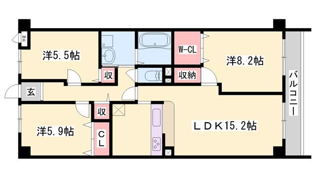 キャッスルコート東辻井(3LDK/4階)の間取り写真