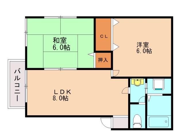 みゆきコーポ1番館(2LDK/2階)の間取り写真