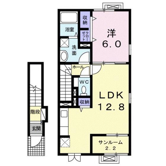 グロワールパレス C(1LDK/2階)の間取り写真