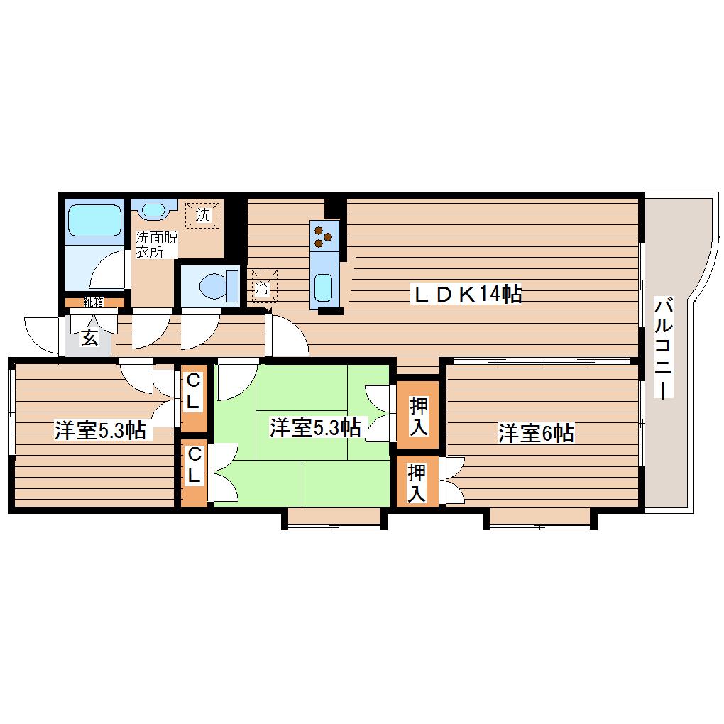 菊田参番館(3LDK/7階)の間取り写真