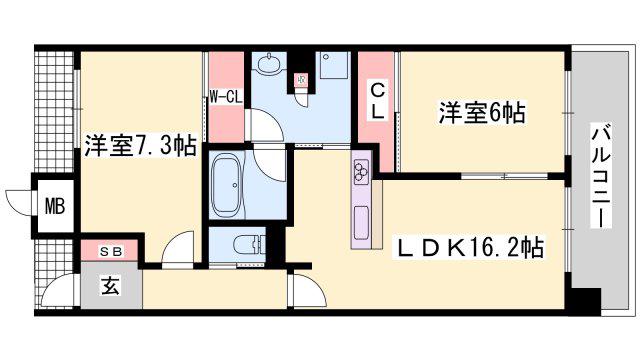 アルファステイツ野里(2LDK/10階)の間取り写真