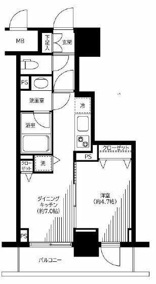 銀座レジデンス伍番館(1DK/4階)の間取り写真