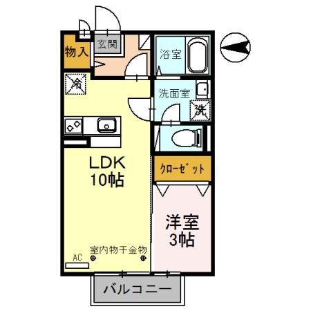 ウエストリバー(1LDK/2階)の間取り写真