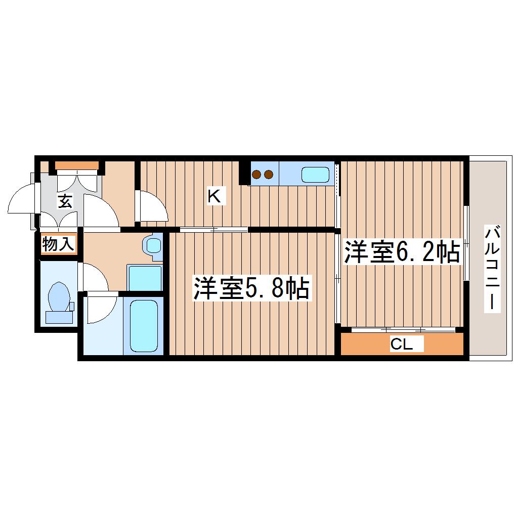 サニープレジデント弐番館(2K/1階)の間取り写真