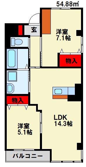 パルティール A棟(2LDK/1階)の間取り写真