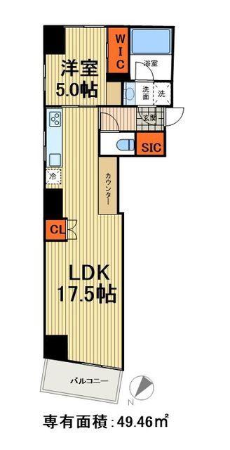 ザ・パークハビオ日本橋小伝馬町(1LDK/3階)の間取り写真