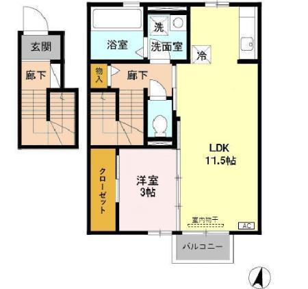フィーガ(1LDK/2階)の間取り写真