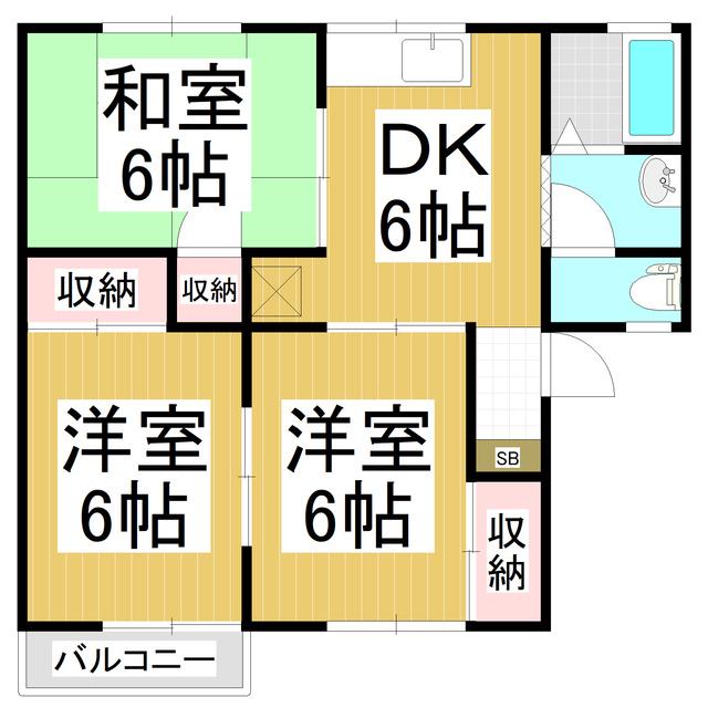 グリーンタウン三輪A棟(3DK/1階)の間取り写真