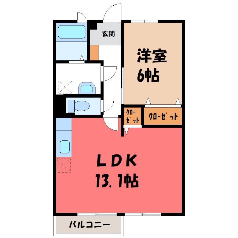 飛鳥ハイツα(1LDK/1階)の間取り写真