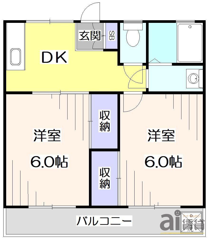 クリスタルハイツ(2DK/2階)の間取り写真