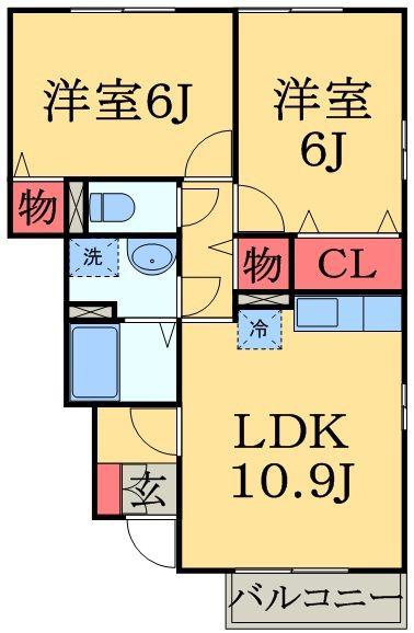 イーストヒルズ(2LDK/1階)の間取り写真
