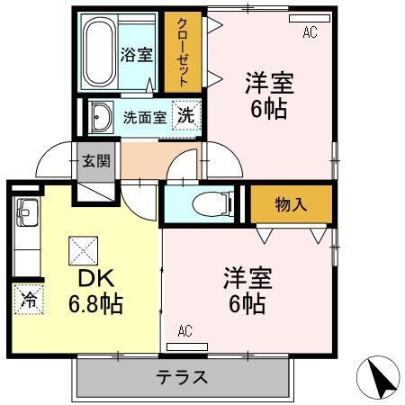 ウエストヴィラ宇部(2DK/1階)の間取り写真