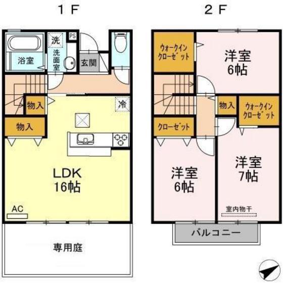 サニーコート B棟(3LDK/1階)の間取り写真