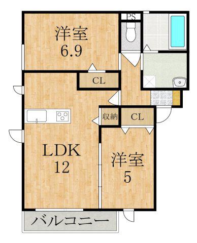 ルピナス(2LDK/1階)の間取り写真