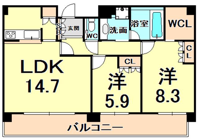 エレガンス甲子園(2LDK/4階)の間取り写真