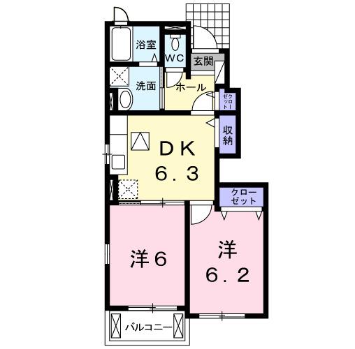 コスモグレイスB(2DK/1階)の間取り写真
