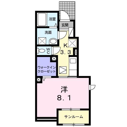ガーデニア(1K/1階)の間取り写真
