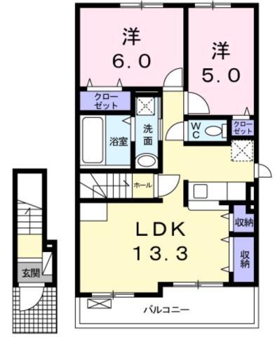 シェル・エトワールII(2LDK/2階)の間取り写真