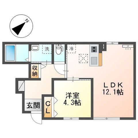 シャンパーニュ北越谷(1LDK/1階)の間取り写真