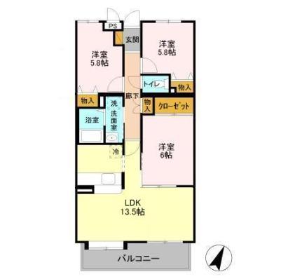 エムズ・アークC棟(3LDK/1階)の間取り写真