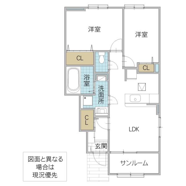 シャルマン若宮 S(2LDK/1階)の間取り写真