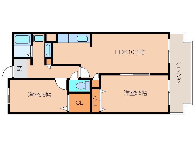 ローレルコート五番館(2LDK/2階)の間取り写真