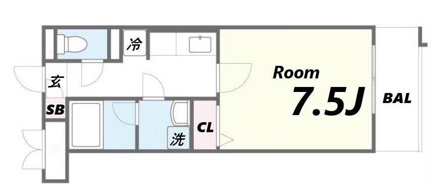 グラント塚口(1K/3階)の間取り写真