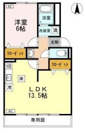ヴィスタ桑田II棟(1LDK/1階)の間取り写真
