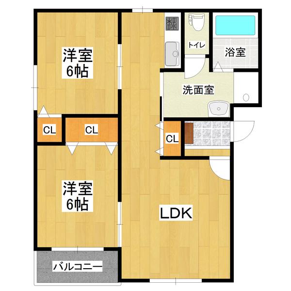 菊野屋弐番館(2LDK/2階)の間取り写真