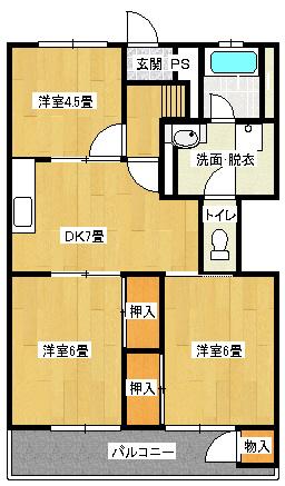 南西ハイツサカモト(3DK/2階)の間取り写真