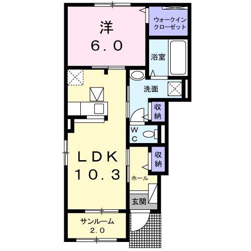 デステニー(1LDK/1階)の間取り写真