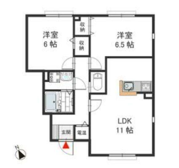 HEIGHTS光容C棟(2LDK/1階)の間取り写真