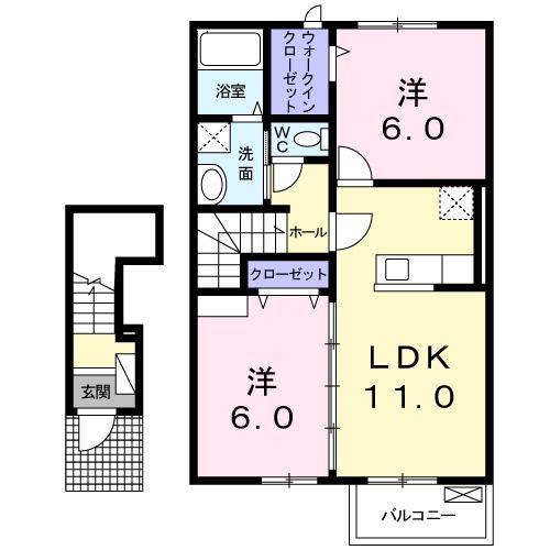 モダンK・III(2LDK/2階)の間取り写真