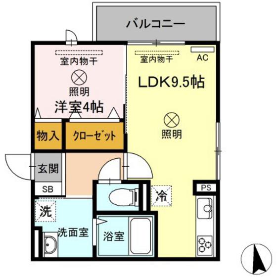 ジーヴル東古松(1LDK/2階)の間取り写真