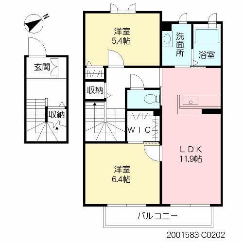 クラヴィエ石坂 C (2LDK/2階)の間取り写真