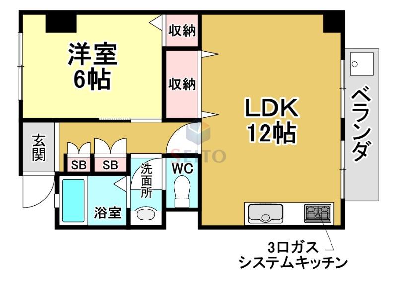 曽根東町ビル(1LDK/2階)の間取り写真