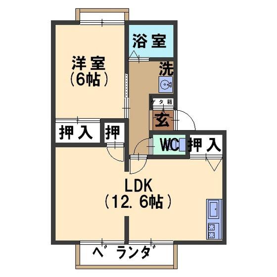 フォンティーヌハイツA・B棟(1LDK/2階)の間取り写真