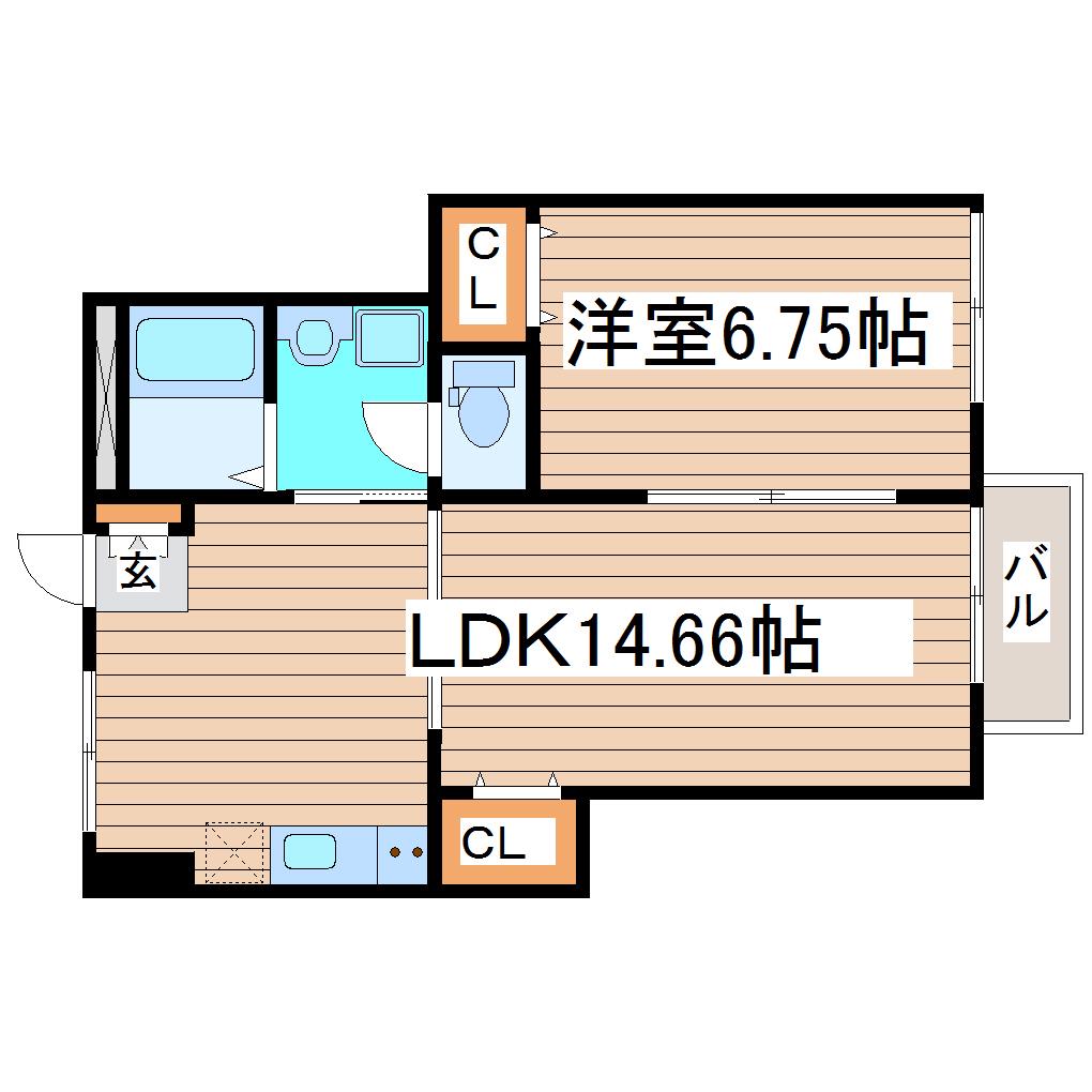 アスコット薬師堂西(1LDK/1階)の間取り写真