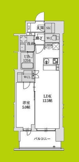 スプランディッド本町グラン(1LDK/16階)の間取り写真