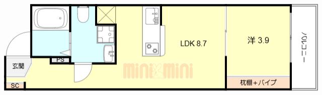ルミナス尼崎(1LDK/3階)の間取り写真