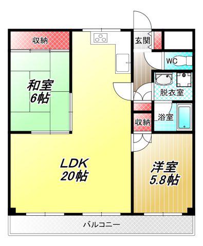 万葉ハイツ小阪菱屋西(2LDK/5階)の間取り写真