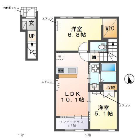 ヴァンベール(2LDK/2階)の間取り写真