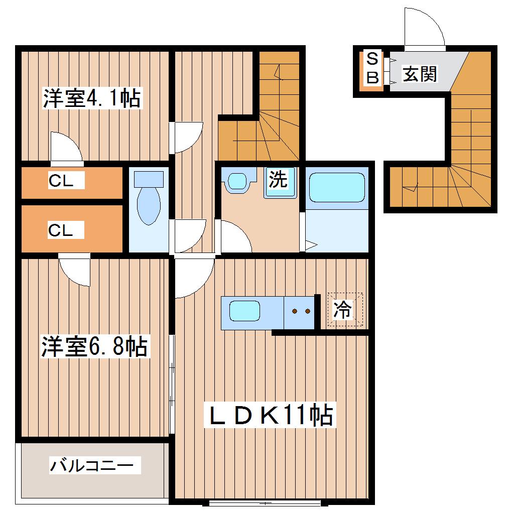 レジデンスシーマII(2LDK/2階)の間取り写真