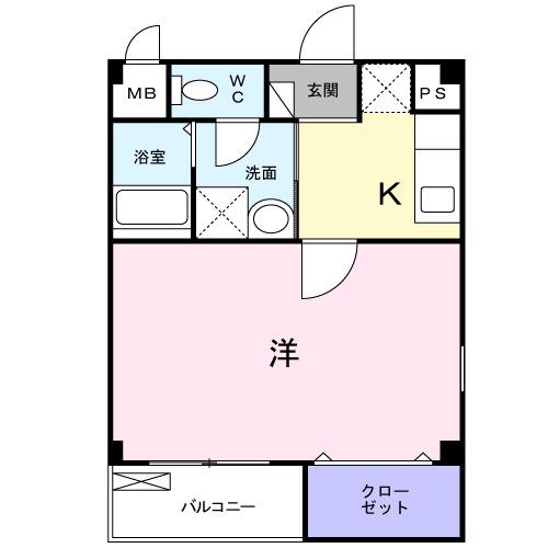 コージーコート(1K/2階)の間取り写真