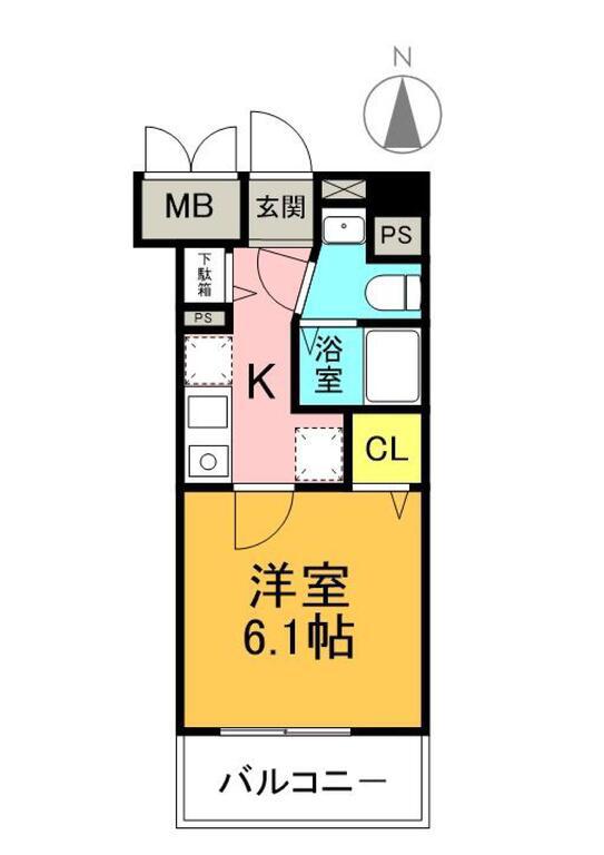 ブランドール新町(1K/6階)の間取り写真