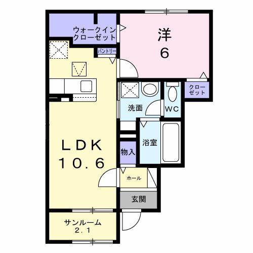 ソラーナ ユーユー(1LDK/1階)の間取り写真