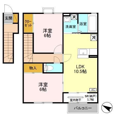 フォンティーヌ壱番館(2LDK/2階)の間取り写真